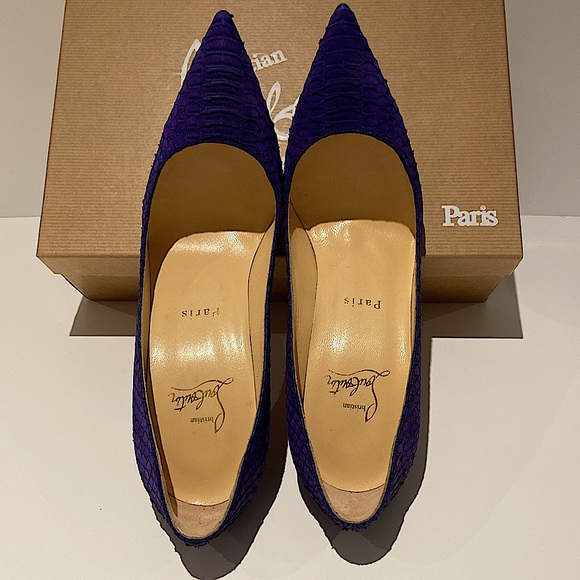 Christian Louboutin Décolleté 554 100 Watersnake Nabuck Purple Pop - Picture 5 of 11